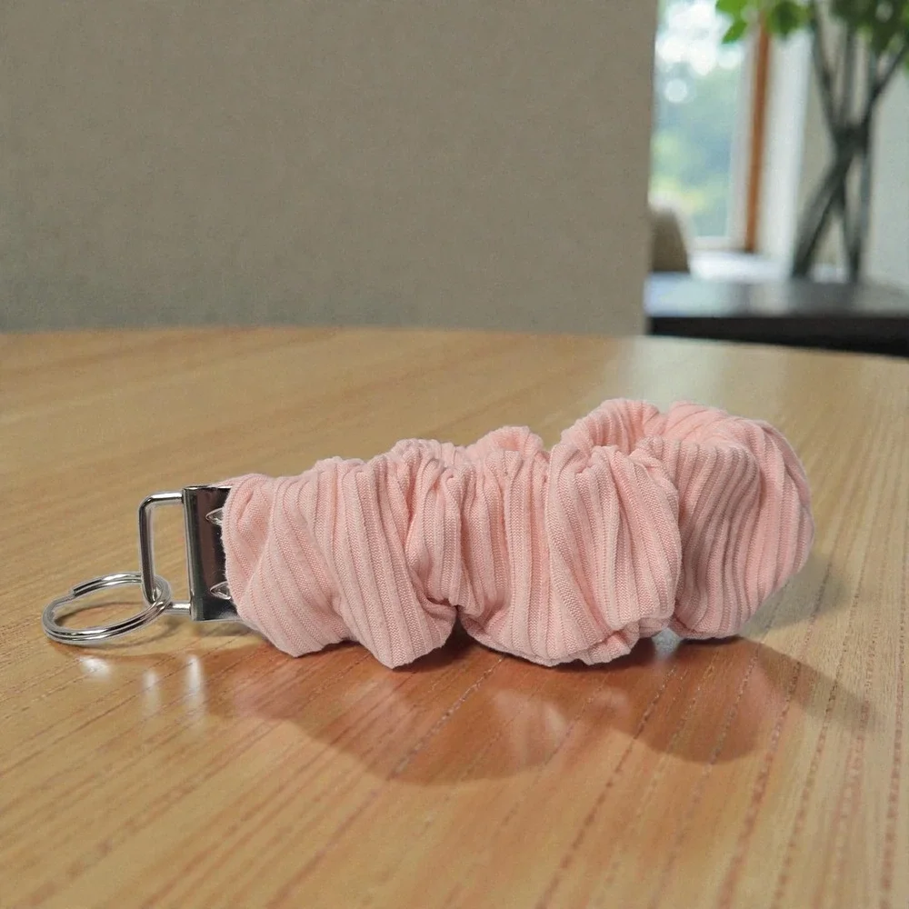 Peach Ribbed Scrunchie‎ Keychain Wristlet Holder for Keys Bag Accessory